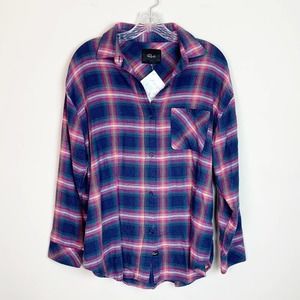 Rails | plaid button down flannel top blue pink S